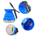 Blue 1.5L Collapsible Silicone Camping Kettle - Portable Foldable Travel Water Boiler, Stainless Steel Base - Top-Down View