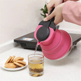 Rose Red 1.5L Collapsible Silicone Camping Kettle - Portable Foldable Travel Water Boiler, Stainless Steel Base - 45-Degree Angle