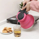 Light Green 1.5L Collapsible Silicone Camping Kettle - Portable Foldable Travel Water Boiler, Stainless Steel Base