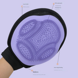 Purple 3-Pack Gentle Pet Grooming Glove - Deshedding, Bathing & Massage Mitt for Dogs & Cats, Breathable & Adjustable - Top-Down View