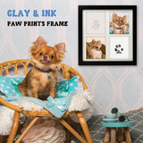 Black and White Pet Paw Print Keepsake Photo Frame Kit - Mess-Free Ink Pad for Dogs & Cats, Dual Photo & Print Display - Front View