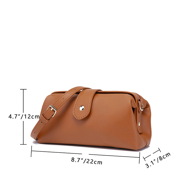 Brown Chic Vintage Inspired PU Leather Crossbody Bag - Small Frame Doctor Style Purse with Adjustable Strap