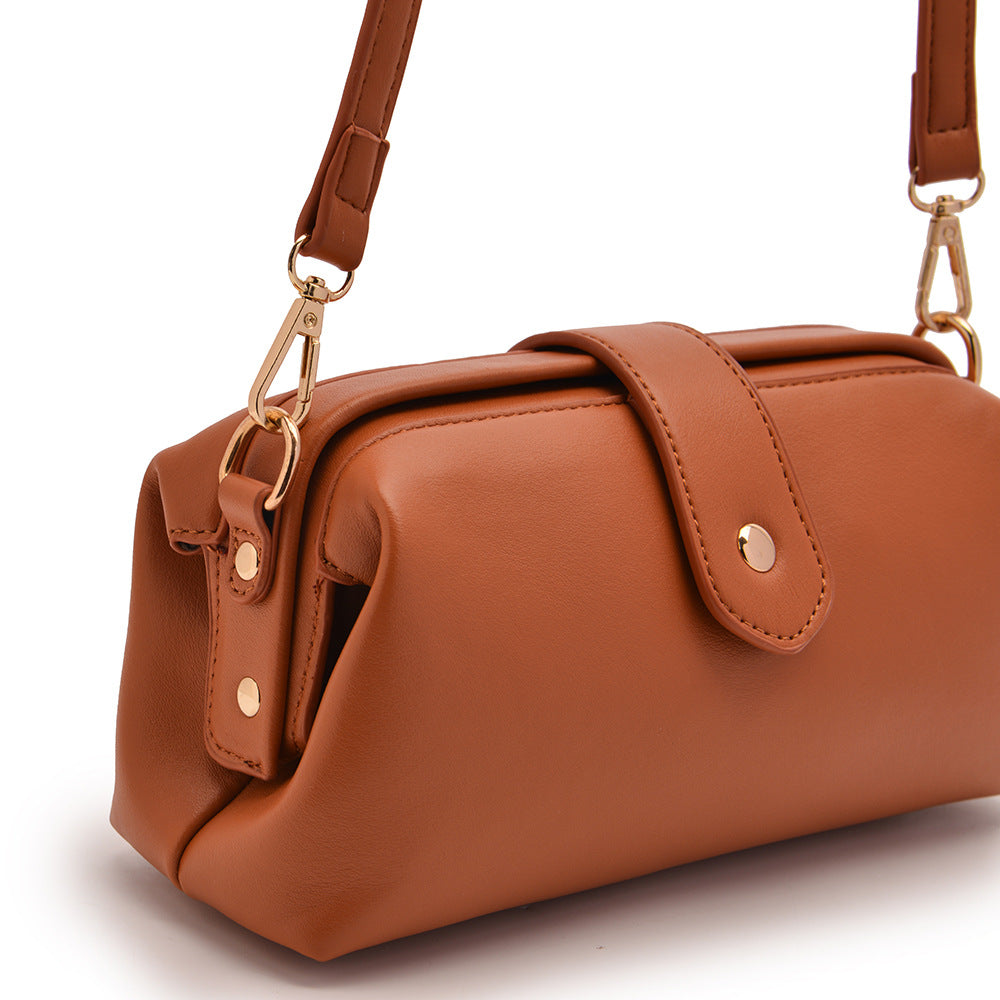 Brown Chic Vintage Inspired PU Leather Crossbody Bag - Small Frame Doctor Style Purse with Adjustable Strap