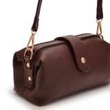 Coffee Chic Vintage Inspired PU Leather Crossbody Bag - Small Frame Doctor Style Purse with Adjustable Strap - Rear View