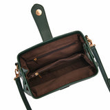 Dark Green Chic Vintage Inspired PU Leather Crossbody Bag - Small Frame Doctor Style Purse with Adjustable Strap - Rear View