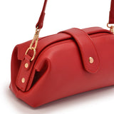 Red Chic Vintage Inspired PU Leather Crossbody Bag - Small Frame Doctor Style Purse with Adjustable Strap - Rear View