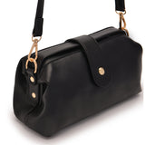 Black Chic Vintage Inspired PU Leather Crossbody Bag - Small Frame Doctor Style Purse with Adjustable Strap - Rear View