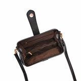 Black Chic Vintage Inspired PU Leather Crossbody Bag - Small Frame Doctor Style Purse with Adjustable Strap - Close-Up Angle