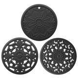 Elegant Floral Silicone Trivet Mat Set (3-Pack, Black) - Heat Resistant, Non-Slip Kitchen Hot Pads & Pot Holders