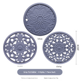 Elegant Floral Silicone Trivet Mat Set (3-Pack, Grey) - Heat Resistant, Non-Slip Kitchen Hot Pads & Pot Holders - Side View