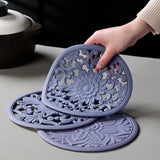 Elegant Floral Silicone Trivet Mat Set (3-Pack, Grey) - Heat Resistant, Non-Slip Kitchen Hot Pads & Pot Holders - Top-Down View