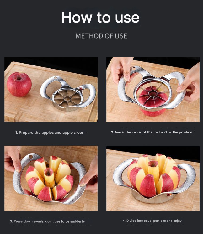 Silver Premium Apple Slicer Corer - Heavy Duty Stainless Steel Fruit Cutter, 8-Slice Divider Kitchen Gadget