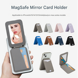 Black Chic MagSafe Wallet with Mirror & Stand - PU Leather Card Holder for iPhone 12-16 Series - Front View