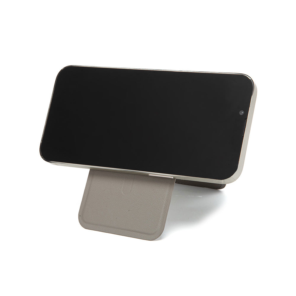 Light Grey Chic MagSafe Wallet with Mirror & Stand - PU Leather Card Holder for iPhone 12-16 Series