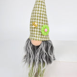 2 Pcs Charming Green Houndstooth Gnome - Plush Faceless Gonk with Long Dangle Legs - Adorable Shelf Sitter Home Decor Accent - Side View