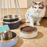 Beige and Silver Premium 304 Stainless Steel Pet Bowl (32oz) - Non-Slip, Anti-Tip Food & Water Dish for Dogs & Cats - Durable & Easy Clean - Front View