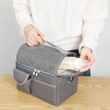 2 Pcs Grey Premium Double Layer Insulated Lunch Bag - 8.4L Thermal Cooler Tote with Shoulder Strap - Side View