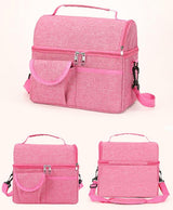 2 Pcs Grey Premium Double Layer Insulated Lunch Bag - 8.4L Thermal Cooler Tote with Shoulder Strap - Rear View