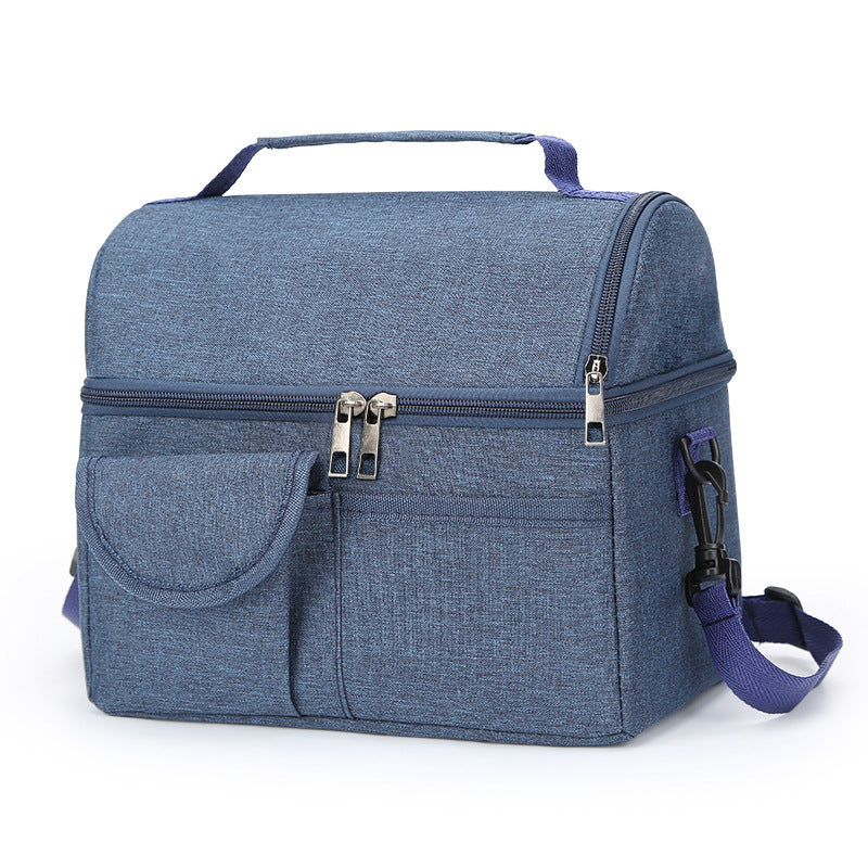 2 Pcs Blue Premium Double Layer Insulated Lunch Bag - 8.4L Thermal Cooler Tote with Shoulder Strap