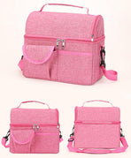 2 Pcs Black Premium Double Layer Insulated Lunch Bag - 8.4L Thermal Cooler Tote with Shoulder Strap