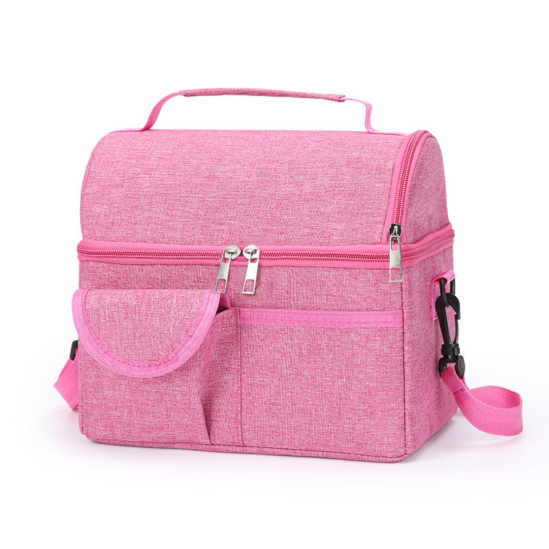 2 Pcs Pink Premium Double Layer Insulated Lunch Bag - 8.4L Thermal Cooler Tote with Shoulder Strap