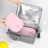 2 Pcs Pink Premium Double Layer Insulated Lunch Bag - 8.4L Thermal Cooler Tote with Shoulder Strap - Top-Down View