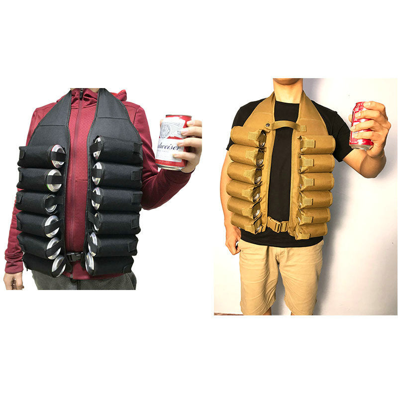 Black Ultimate 12-Can Beverage Carrier Vest - Hands-Free Outdoor Party Backpack