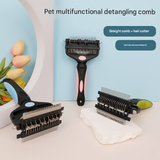 Blue and Black Professional 3-in-1 Pet Grooming Tool - Dematting Rake, Deshedding Comb & Finishing Brush for Dogs & Cats - Front View