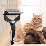 Blue and Black Professional 3-in-1 Pet Grooming Tool - Dematting Rake, Deshedding Comb & Finishing Brush for Dogs & Cats - Side View