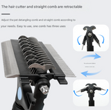 Blue and Black Professional 3-in-1 Pet Grooming Tool - Dematting Rake, Deshedding Comb & Finishing Brush for Dogs & Cats - Top-Down View