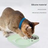 2 Pcs Green 3-in-1 Silicone Pet Slow Feeder & Lick Mat with Water Bowl - Non-Slip Design for Dogs & Cats - Side View
