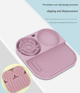 2 Pcs Green 3-in-1 Silicone Pet Slow Feeder & Lick Mat with Water Bowl - Non-Slip Design for Dogs & Cats - Top-Down View