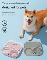2 Pcs Orange 3-in-1 Silicone Pet Slow Feeder & Lick Mat with Water Bowl - Non-Slip Design for Dogs & Cats - Front View
