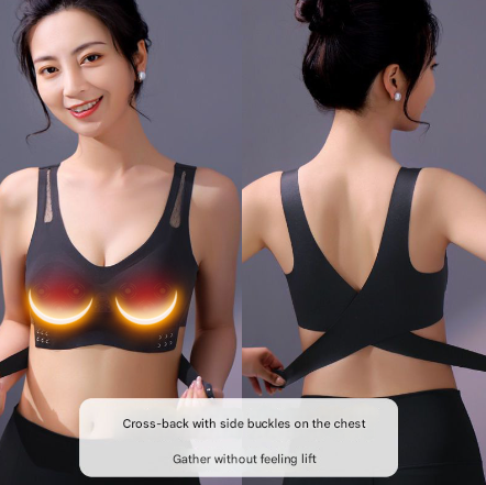 Size XXL Black Wireless Electric Breast Massager Bra - 5 Modes Vibration & 3 Heat Levels for Lifting Comfort & Wellness