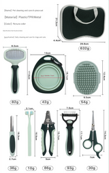 Grey and Green Complete 8-Piece Pet Grooming Kit - Essential Dog & Cat Care Tools with Brushes, Nail Clippers, Scissors & Portable Case - Side View
