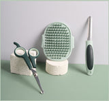 Grey and Green Complete 8-Piece Pet Grooming Kit - Essential Dog & Cat Care Tools with Brushes, Nail Clippers, Scissors & Portable Case - 45-Degree Angle