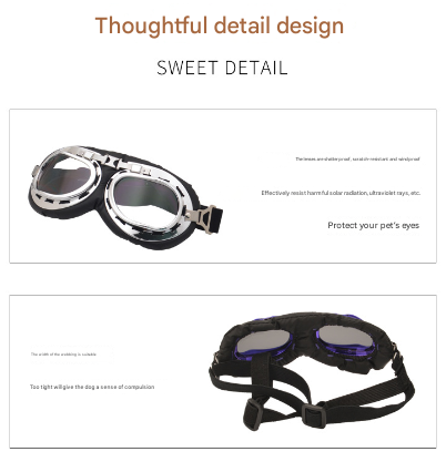 Blue Frame Black Film Retro Pet Goggles - UV Protection Sunglasses for Small Medium Dogs & Cats, Windproof Shatterproof Eye Protection