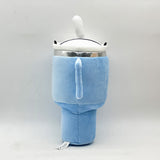 Blue Plush Travel Mug Squeaky Dog Toy - Soft Polyester Chew Toy for Boredom Relief & Interactive Fun - 31cm - Top-Down View