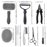Grey Professional 9-Piece Pet Grooming Kit - DeShedding Brushes, Nail Clippers, Combs & Scissors Set for Dogs, Cats & Rabbits with Storage Bag - Front View