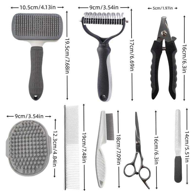 Blue Professional 9-Piece Pet Grooming Kit - DeShedding Brushes, Nail Clippers, Combs & Scissors Set for Dogs, Cats & Rabbits with Storage Bag