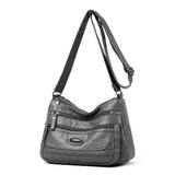 Black Women's Soft Washed PU Leather Crossbody Bag - Multi-Pocket Casual Shoulder Purse for Everyday Organization