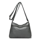 Black Women's Soft Washed PU Leather Crossbody Bag - Multi-Pocket Casual Shoulder Purse for Everyday Organization - 45-Degree Angle