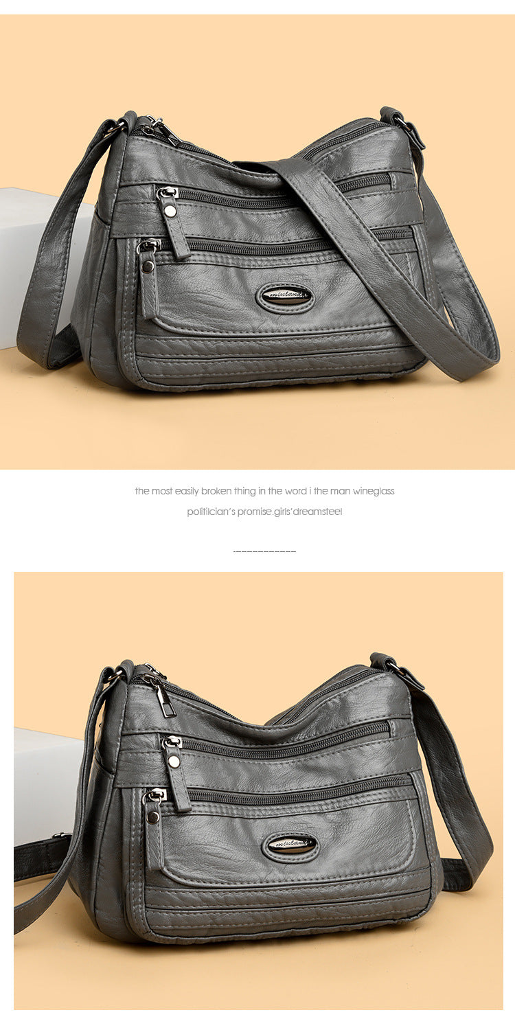 Black Women's Soft Washed PU Leather Crossbody Bag - Multi-Pocket Casual Shoulder Purse for Everyday Organization