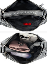 Black Women's Soft Washed PU Leather Crossbody Bag - Multi-Pocket Casual Shoulder Purse for Everyday Organization - Close-Up Angle