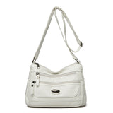 White Women's Soft Washed PU Leather Crossbody Bag - Multi-Pocket Casual Shoulder Purse for Everyday Organization