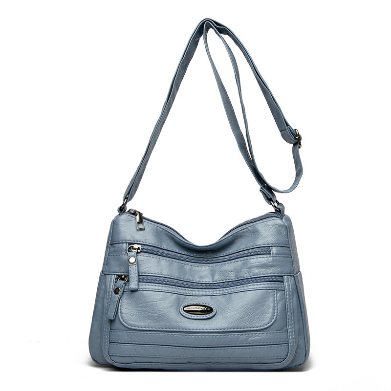 Blue Women's Soft Washed PU Leather Crossbody Bag - Multi-Pocket Casual Shoulder Purse for Everyday Organization