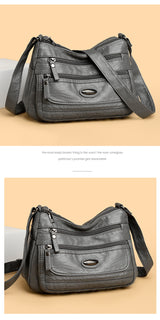 Blue Women's Soft Washed PU Leather Crossbody Bag - Multi-Pocket Casual Shoulder Purse for Everyday Organization - Rear View