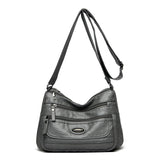 Grey Women's Soft Washed PU Leather Crossbody Bag - Multi-Pocket Casual Shoulder Purse for Everyday Organization