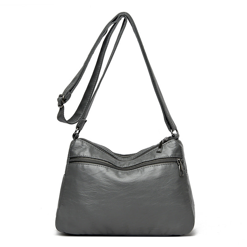 Grey Women's Soft Washed PU Leather Crossbody Bag - Multi-Pocket Casual Shoulder Purse for Everyday Organization