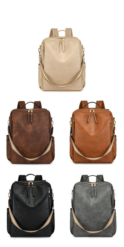 Brown Women's Vintage PU Leather Anti-Theft Backpack - Convertible Shoulder Bag & Laptop Rucksack for Travel & Daily Use